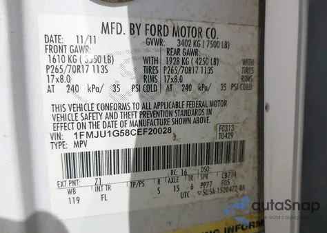 2012 Ford Expedition Xl from USA, damaged, VIN 1FMJU1G58CEF20028